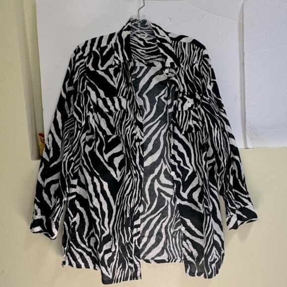 Tabi Vintage Zebra Cotton Roll Tab Sleeve Safari Shirt Pocket Lightweight Slit M - Picture 2 of 16